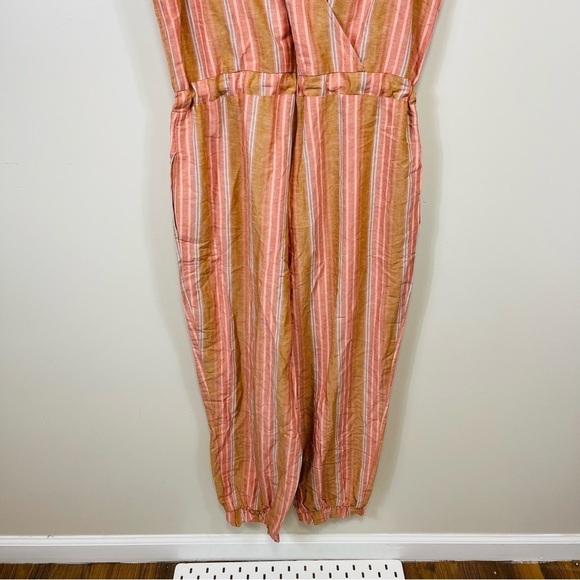 Anthropologie DREW Brown Striped Sleeveless Linen Blend Jogger Jumpsuit - LARGE - Picture 13 of 15